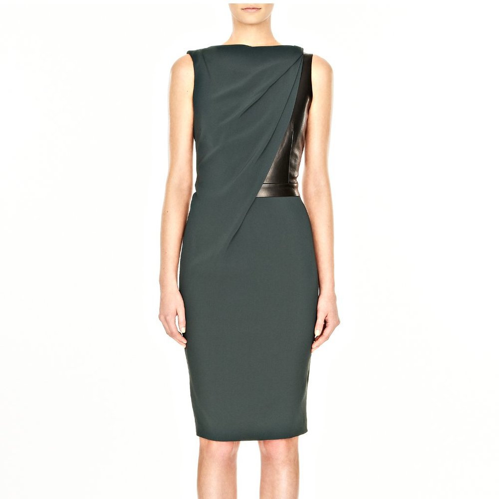 Alexander Wang Green Asymmetric Draped Dress with Leather Bodice